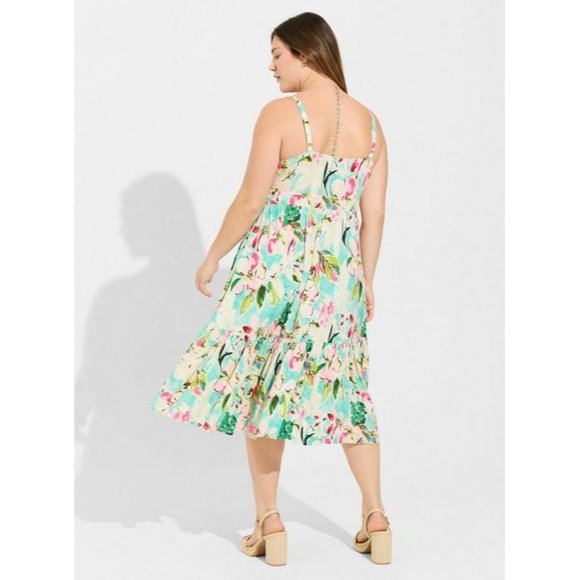 Torrid NEW Midi Supersoft Tiered Tie Front Floral Dress Plus Size 3X - Picture 3 of 4